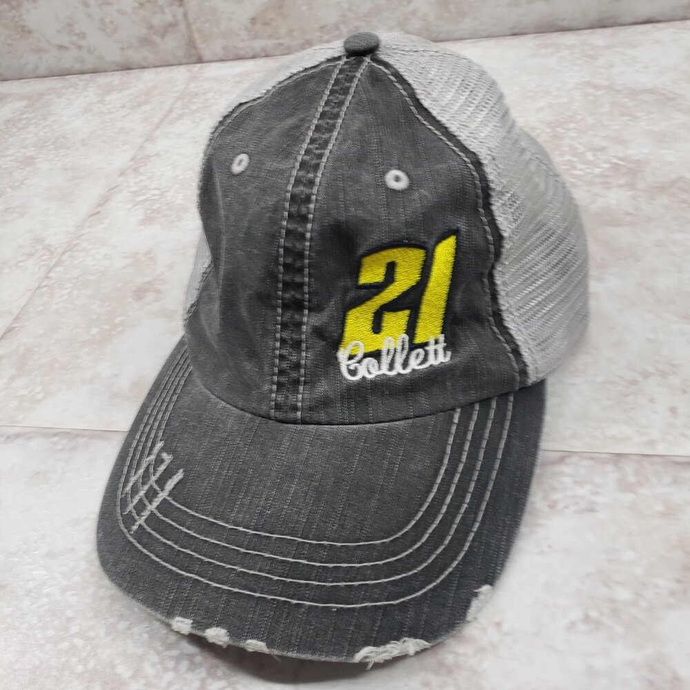 Adjustable 21 Collett Embroidered Grey Mesh Slashed Trucker Hat Ball Cap OSFA